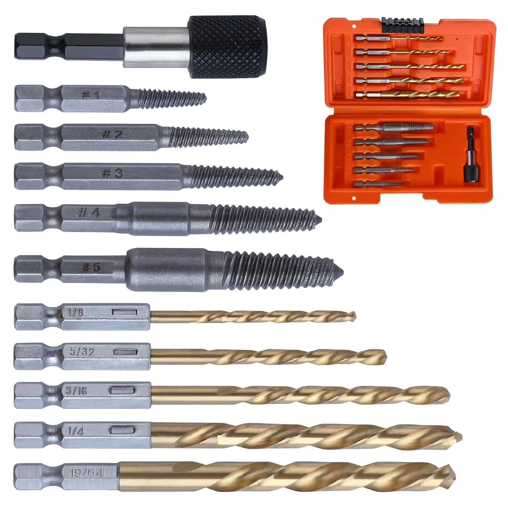 11-Piece Set of Reverse Taps, Stripped Screw Removers, Screw Extractors, Screw Extractor Bits, Left-Hand Rotating Drill Bits, Multi-Size Screw Removal
11-Piece Set of Reverse Taps, Stripped Screw Removers, Screw Extractors, Screw Extractor Bits, Left-Hand Rotating Drill Bits, Multi-Size Screw Removal