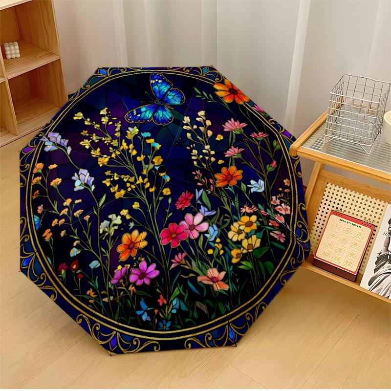 Stained Glass Butterfly Flowers Printed umbrella windproof folding umbrella portable sun and rain umbrella suitable for gifting
Stained Glass Butterfly Flowers Printed umbrella windproof folding umbrella portable sun and rain umbrella suitable for gifting