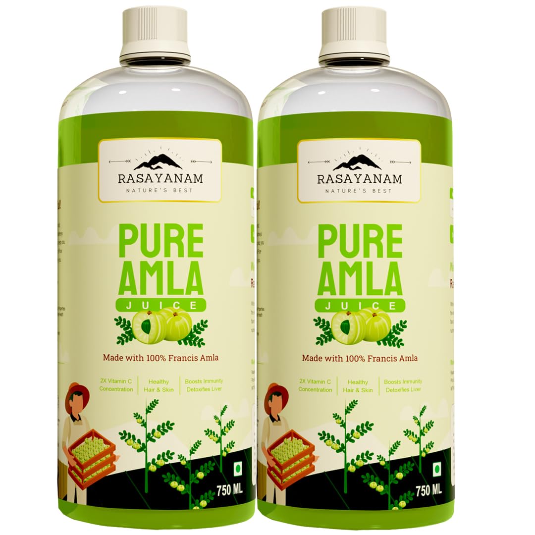 Rasayanam Pure Amla Juice Healthy Hair & Skin Immunity Booster | 750ml 1.6lbs, Each Pack Of 2
Rasayanam Pure Amla Juice Healthy Hair & Skin Immunity Booster | 750ml 1.6lbs, Each Pack Of 2