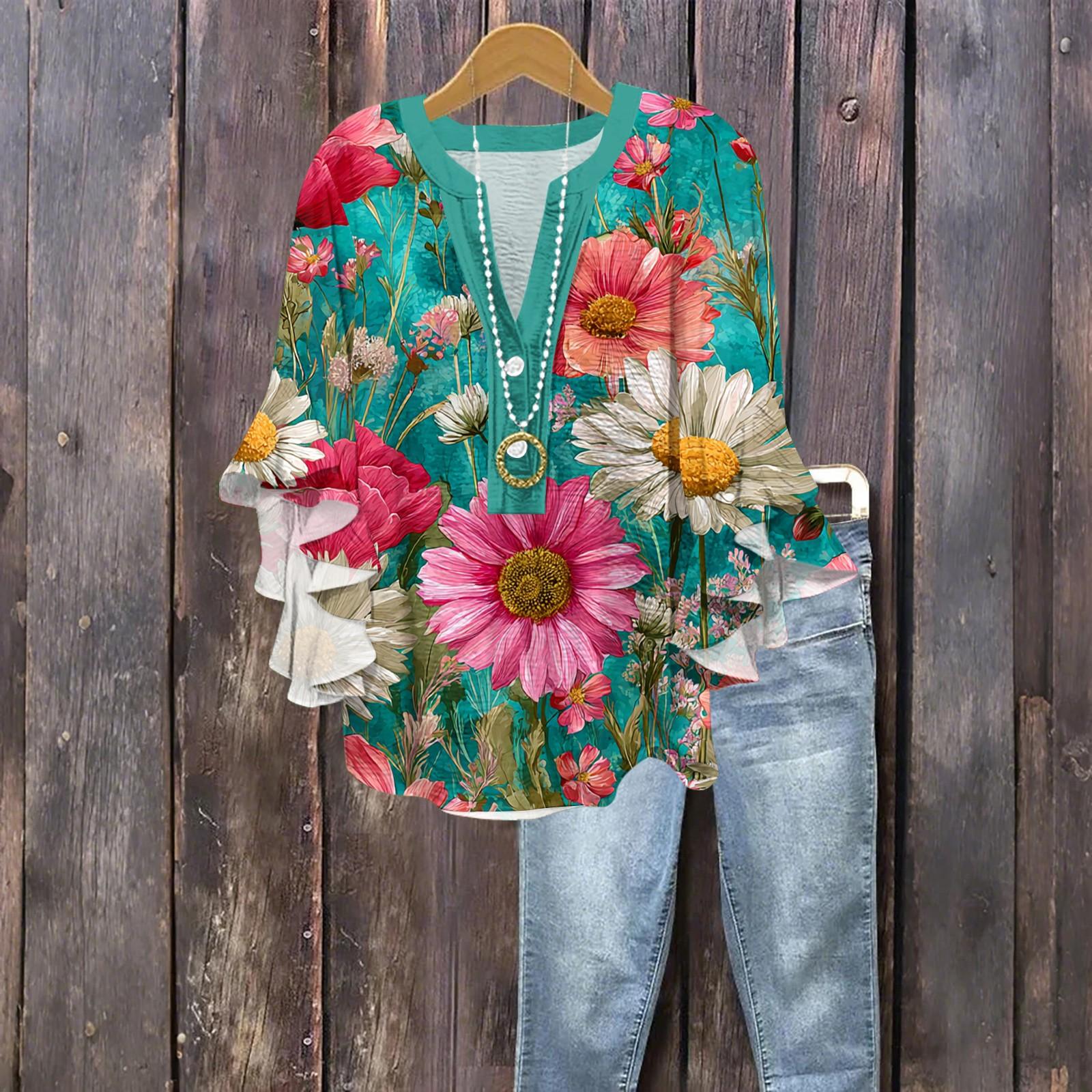 Женская модная блузка на пуговицах с V-образным вырезом, с оборками и рукавами семь восьмых, топ с цветочным принтом XL
Женская модная блузка на пуговицах с V-образным вырезом, с оборками и рукавами семь восьмых, топ с цветочным принтом XL