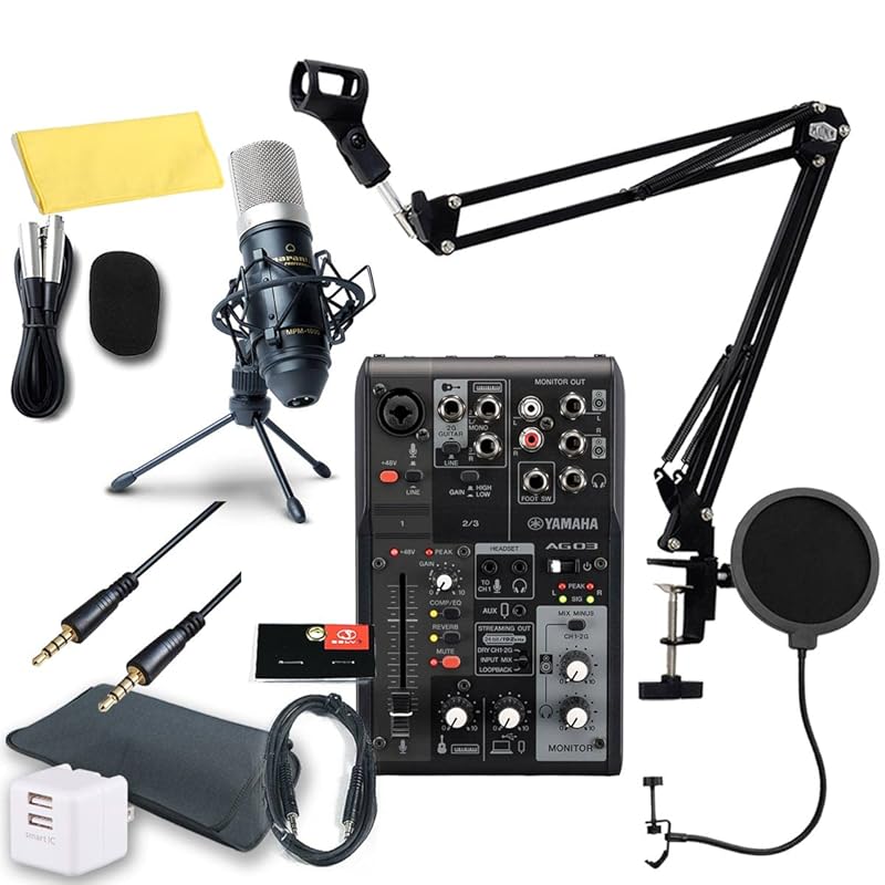 YAMAHA / AG03MK2 BLACK For Android users Delivery/DTM set -Condenser microphone, pop blocker, arm stand, AUX cable, convenient sleeve bag, USB 2 port
YAMAHA / AG03MK2 BLACK For Android users Delivery/DTM set -Condenser microphone, pop blocker, arm stand, AUX cable, convenient sleeve bag, USB 2 port