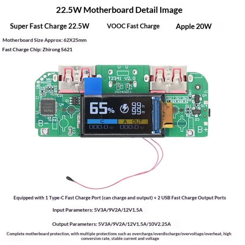 1 Set 22.5W TFT Color Screen Digital Display Mobile Power Supply Motherboard 3.7V Lithium Battery DIY Fast Charging Module
1 Set 22.5W TFT Color Screen Digital Display Mobile Power Supply Motherboard 3.7V Lithium Battery DIY Fast Charging Module