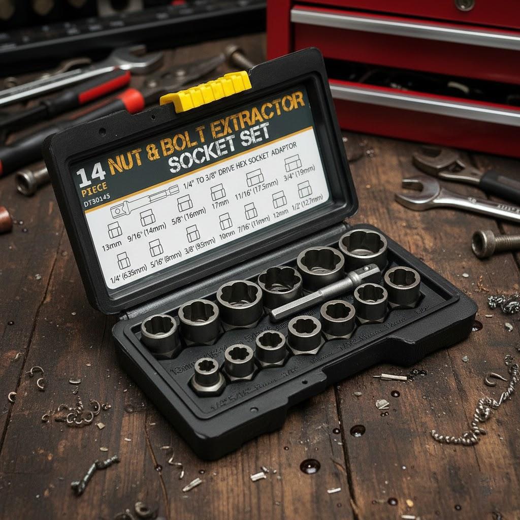 14PCS Impact Bolt Nut Remover Set Steel Extractor Tools with Storage Case 13Pcs Bolt Extractor 3 8 Inch Adapter
14PCS Impact Bolt Nut Remover Set Steel Extractor Tools with Storage Case 13Pcs Bolt Extractor 3 8 Inch Adapter