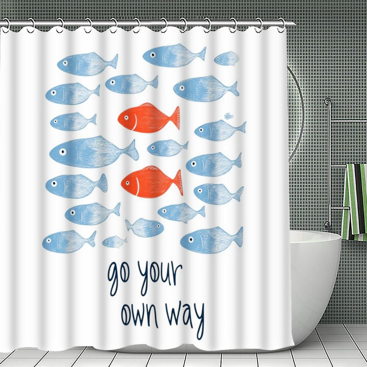 Handwritten Go Your Own Way Fish School Shower Curtain 1Pc With 12 Hooks For Bathroom Home Decor Polyester 70.8X70.8 Inch W60H190(CM)-1 Pcs
Handwritten Go Your Own Way Fish School Shower Curtain 1Pc With 12 Hooks For Bathroom Home Decor Polyester 70.8X70.8 Inch W60H190(CM)-1 Pcs