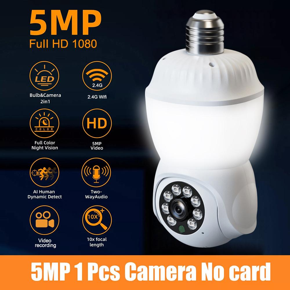 5MP E27 Bulb WiFi Camera Motion Detection 10x Zoom Security Camera Two Way Audio Color Night Vision Video Surveillance Camcorder 5MP Camera No Card
5MP E27 Bulb WiFi Camera Motion Detection 10x Zoom Security Camera Two Way Audio Color Night Vision Video Surveillance Camcorder 5MP Camera No Card