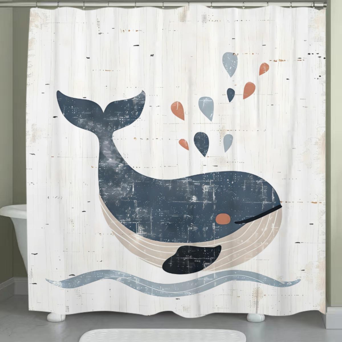 Whale Shower Curtain, Waterproof Fabric Bathroom Decor, Cartoon Animal Print For Kids Room, Rustic Style With Waves And Dots W60H190(CM)-1 Pcs
Whale Shower Curtain, Waterproof Fabric Bathroom Decor, Cartoon Animal Print For Kids Room, Rustic Style With Waves And Dots W60H190(CM)-1 Pcs
