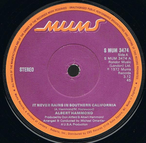 Пластинка 7 дюймов АЛЬБЕРТ ХЭММОНД It Never Rains In Southern Californ MUM3474 Mums Records 1975 UK Rock Б/у
Пластинка 7 дюймов АЛЬБЕРТ ХЭММОНД It Never Rains In Southern Californ MUM3474 Mums Records 1975 UK Rock Б/у