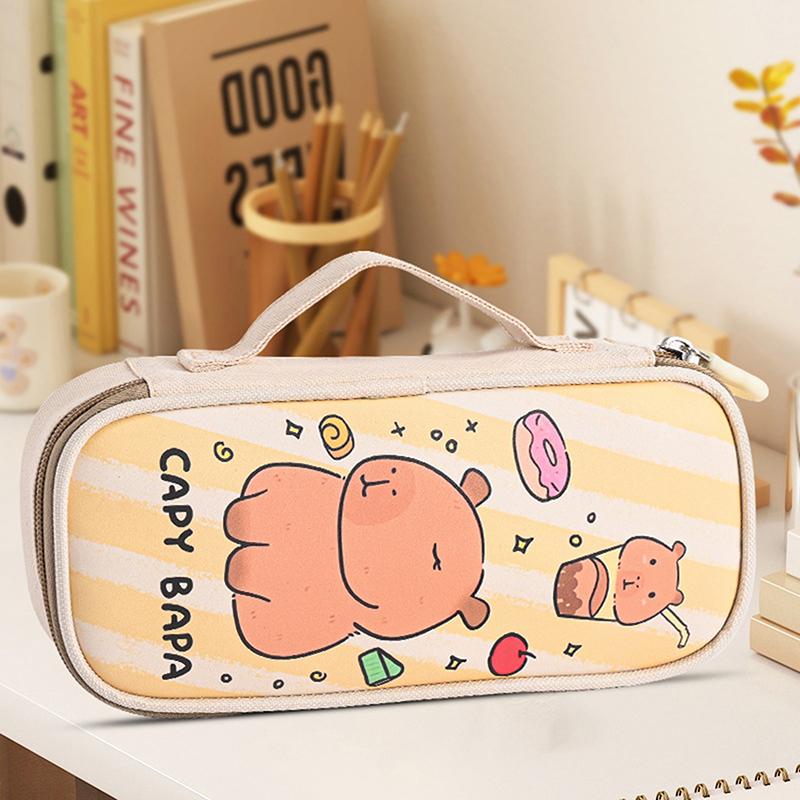 Мультяшный Милый Пенал Капибара С Ручкой Портативная Сумка для Ручек Студенческие Канцелярские Товары Школьные Принадлежности Большая Вместимость Хранение Коробка для Ручек