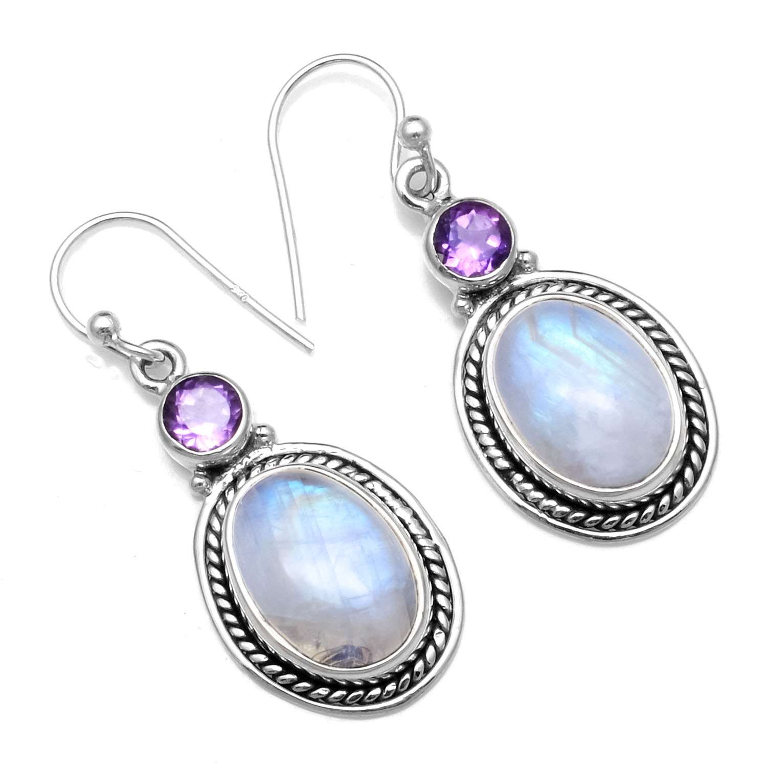 Rainbow Moonstone, Amethyst Gemstone Earrings Solid 925 Sterling Silver Handmade Earrings Jewelry Gift For Women And Girls E-737
Rainbow Moonstone, Amethyst Gemstone Earrings Solid 925 Sterling Silver Handmade Earrings Jewelry Gift For Women And Girls E-737