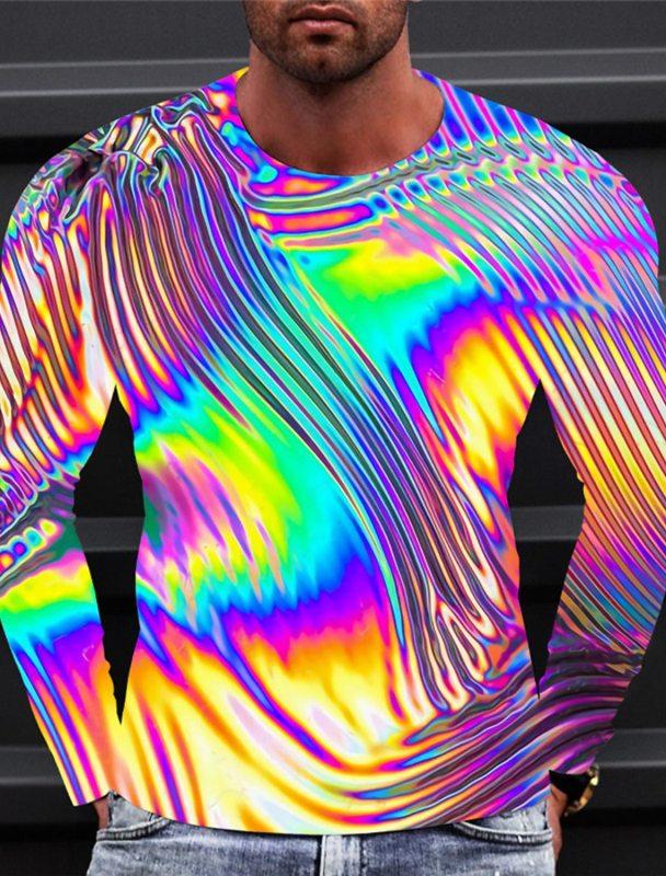 Круглый вырез, одежда, 3D-принт, для активного отдыха, повседневная, с длинным рукавом, винтажная, модная, мужская футболка, футболка с графическим градиентом и металлическим оттенком 
Круглый вырез, одежда, 3D-принт, для активного отдыха, повседневная, с длинным рукавом, винтажная, модная, мужская футболка, футболка с графическим градиентом и металлическим оттенком
