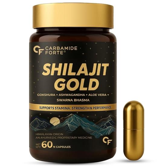 Капсули Carbamide Forte Shilajit Gold для чоловіків з Swarna Bhasma, Gokshura, Ashwagandha | Гімалайський Шиладжит для чоловіків | 60 вегетаріанських капсул Шиладжиту
Капсули Carbamide Forte Shilajit Gold для чоловіків з Swarna Bhasma, Gokshura, Ashwagandha | Гімалайський Шиладжит для чоловіків | 60 вегетаріанських капсул Шиладжиту