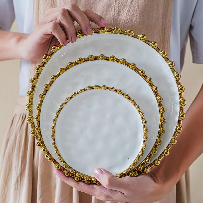 Creative Gold Pearl Ceramic Dinner Plate Luxury Breakfast Dessert Fruit Plate Kitchen Cutlery Steak Pasta Dishes Home Decor New
Creative Gold Pearl Ceramic Dinner Plate Luxury Breakfast Dessert Fruit Plate Kitchen Cutlery Steak Pasta Dishes Home Decor New