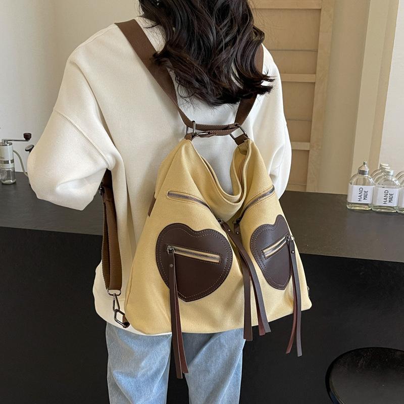 Популярная повседневная сумка 2024 года, новая женская сумка в стиле ретро, большая вместимость, многоцелевая сумка через плечо, рюкзак 32*18*35 хаки