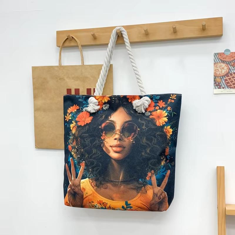 Цветная иллюстрация узора ручной работы мультфильм льняная холщовая сумка большая вместимость сумки тоут боковые сумки для женщин многоразовая сумка для покупок