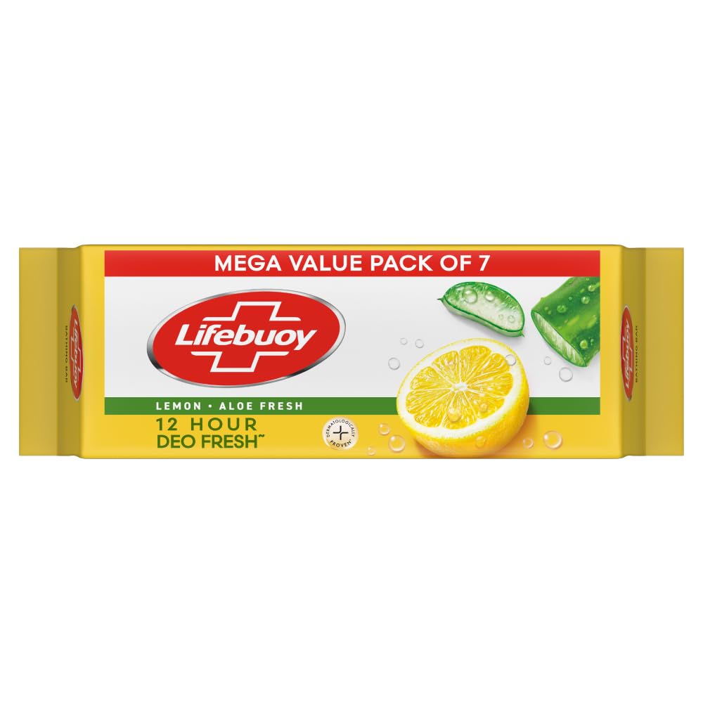 Lifebuoy Lemon Fresh Soap Bar Pack Of 1 WITH 125G X 7 soap (total 875g) Bars For Refreshing Bath And Odor Control, Gentle Cleansing
Lifebuoy Lemon Fresh Soap Bar Pack Of 1 WITH 125G X 7 soap (total 875g) Bars For Refreshing Bath And Odor Control, Gentle Cleansing