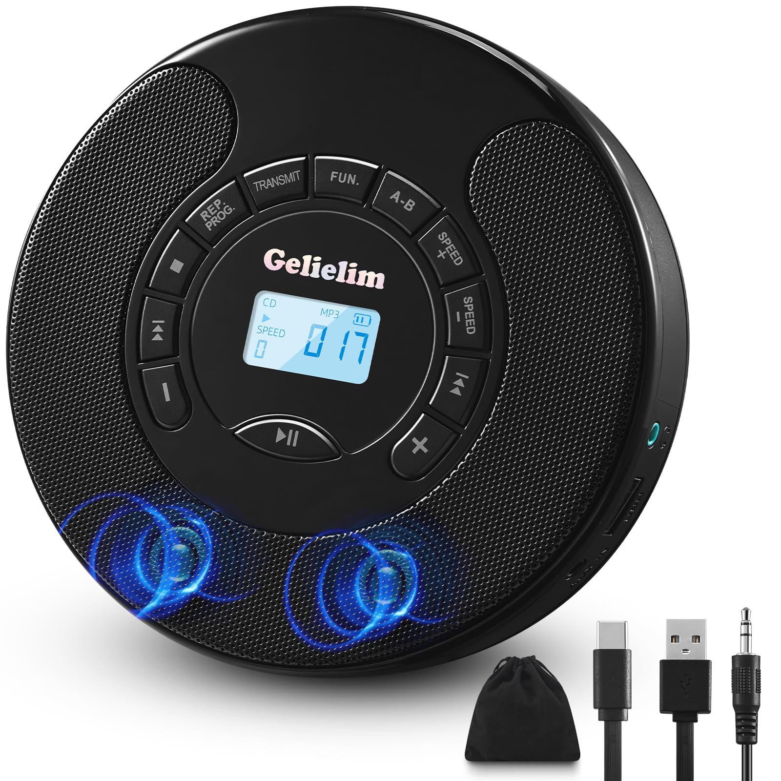 Gelielim Portable CD Player, Compact, Dual Speakers, Built-in 1500mAh Rechargeable Battery, Compact, USB Card Compatible, Adjustable Playback Speed,
Gelielim Portable CD Player, Compact, Dual Speakers, Built-in 1500mAh Rechargeable Battery, Compact, USB Card Compatible, Adjustable Playback Speed,