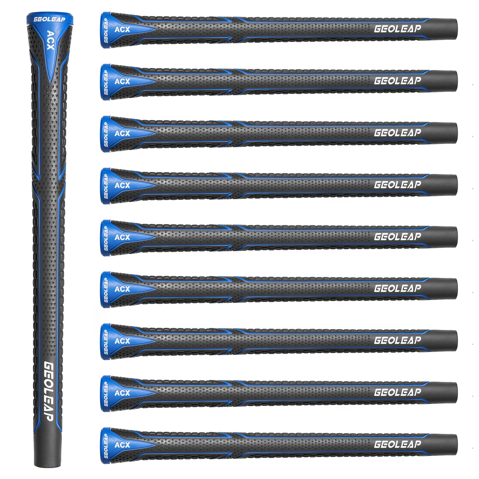 Geoleap ACX Rubber Golf Grips High Traction and Soft Golf Club Easy to Available in 4 Colors 10-Pack - Feedback, Grips, Clean, (Black Blue)
Geoleap ACX Rubber Golf Grips High Traction and Soft Golf Club Easy to Available in 4 Colors 10-Pack - Feedback, Grips, Clean, (Black Blue)