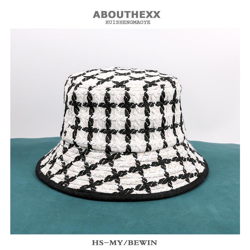 Новый стиль шляпа рыбака модная корейская версия универсальная солнцезащитная шляпа-ведро маленький ароматный стиль с большими полями гусиная лапка шляпа с широкими полями M(56-58cm)
