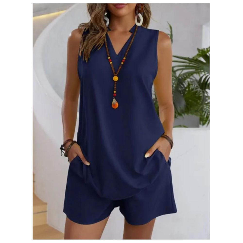 Solid Color Sleeveless Shorts Women S 2 Piece Summer Casual Loose Simple Shorts Pocket Female Beach Vacation Suit 4XL темно-синього кольору
Solid Color Sleeveless Shorts Women S 2 Piece Summer Casual Loose Simple Shorts Pocket Female Beach Vacation Suit 4XL темно-синього кольору