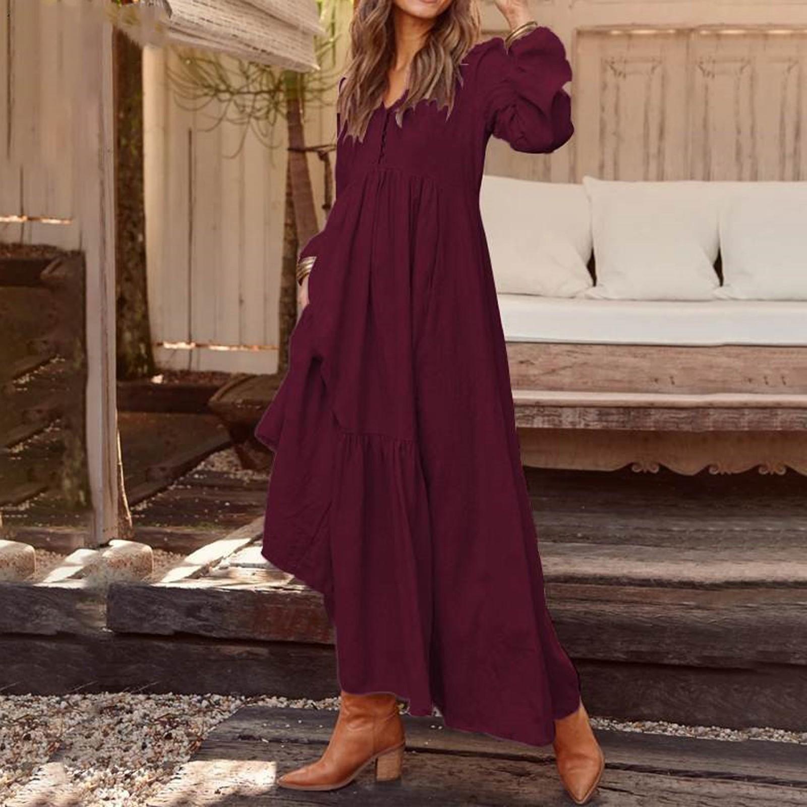 Женское повседневное платье макси с длинными рукавами, свободное многослойное платье с V-образным вырезом на пуговицах и высокой талией XL красный
Женское повседневное платье макси с длинными рукавами, свободное многослойное платье с V-образным вырезом на пуговицах и высокой талией XL красный