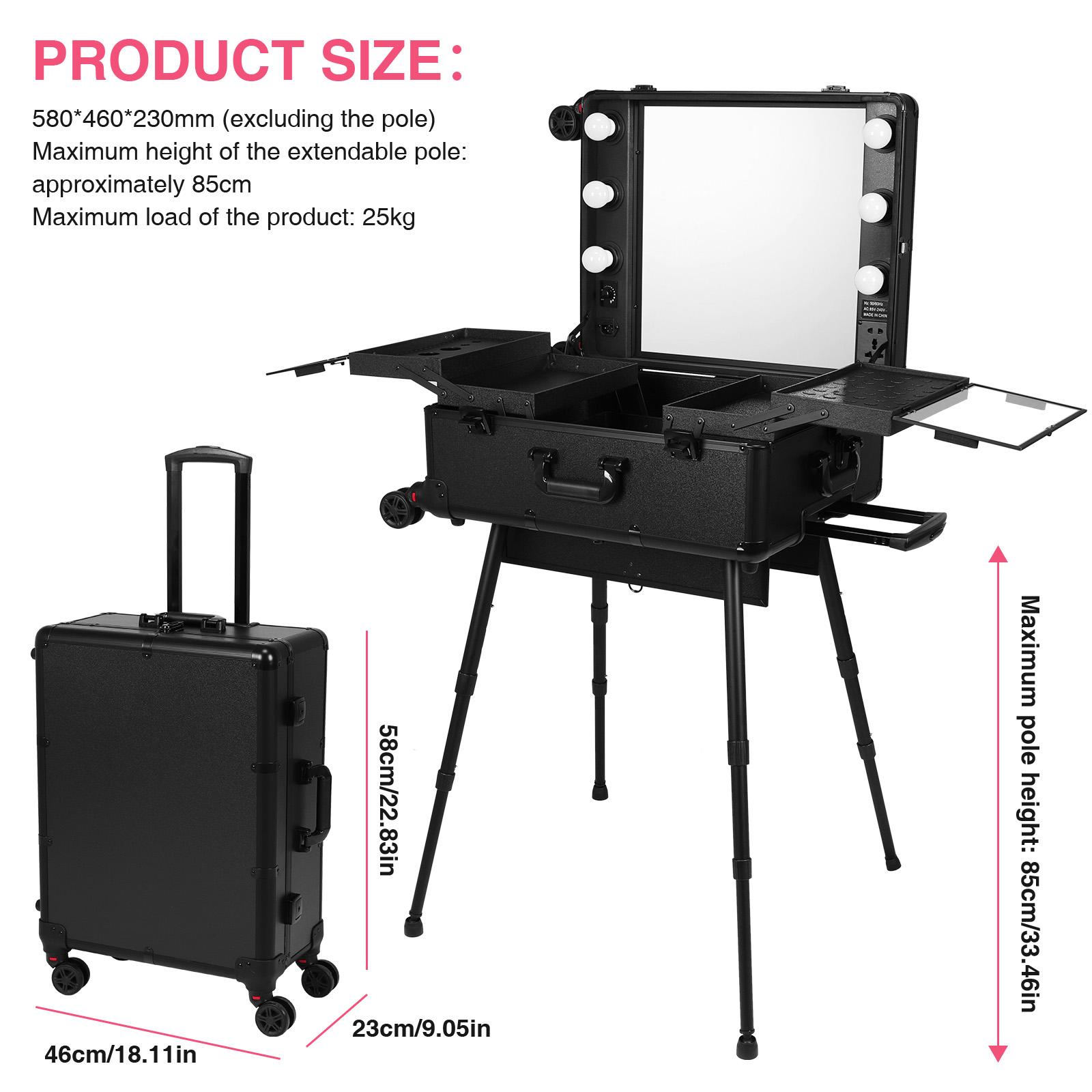 24inch Rolling Travel Cosmetic Organizer Box with Mirror and Lights with Wheels Stands Cosmetic Travel Box for Travel чёрный
24inch Rolling Travel Cosmetic Organizer Box with Mirror and Lights with Wheels Stands Cosmetic Travel Box for Travel чёрный