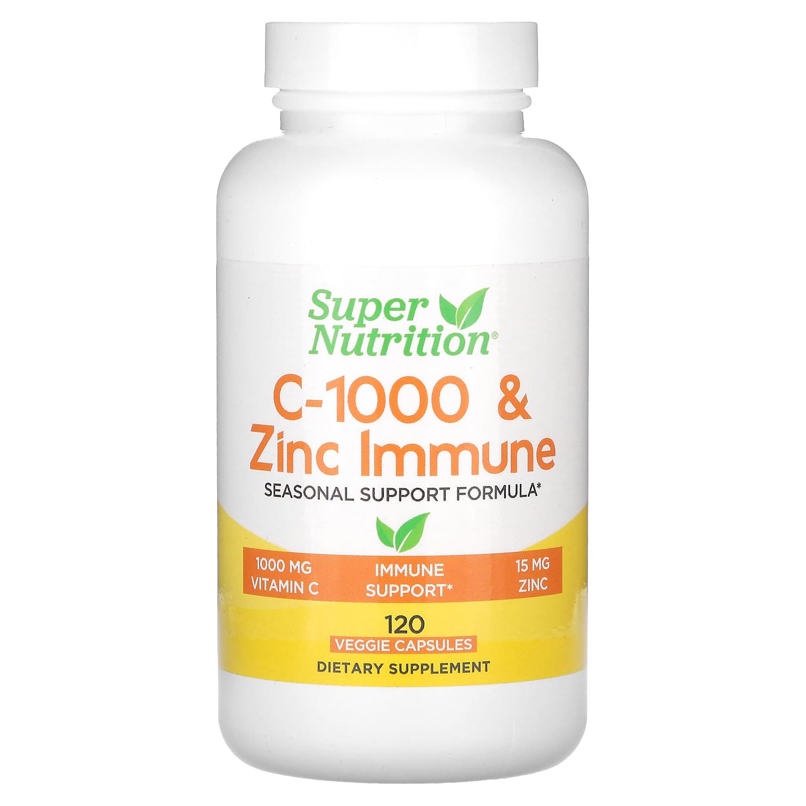 Super Nutrition, C-1000 & Zinc Immunity, 120 Veggie Capsules
Super Nutrition, C-1000 & Zinc Immunity, 120 Veggie Capsules