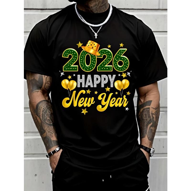 European sizes Men S 2026 Happy New Year T-Shirt - Black Short Sleeve Crewneck with Golden & Green Number Print, 4XL чорний
European sizes Men S 2026 Happy New Year T-Shirt - Black Short Sleeve Crewneck with Golden & Green Number Print, 4XL чорний