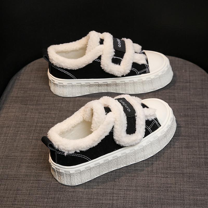 Модная зимняя женская дышащая и теплая спортивная обувь Белая шерстяная обувь Модная и универсальная спортивная обувь Повседневная и удобная 38 чёрный