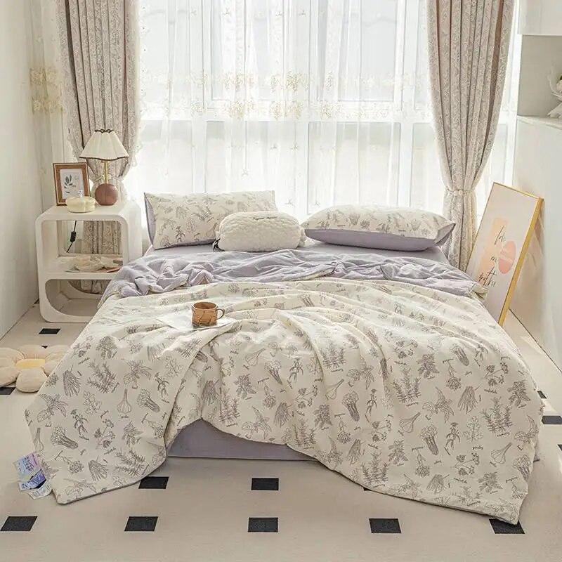 Новое мягкое и удобное летнее одеяло с пузырьковым хлопковым принтом, комплект из четырех предметов 180x200cm4-piece set