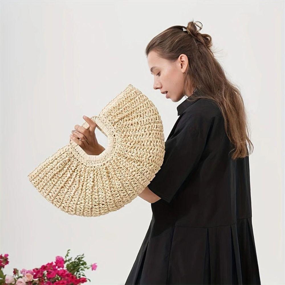 Handmade Weave Tote Bag Half Moon Grass Woven Bag Leisure Lafite Straw Bag Women бежевий
Handmade Weave Tote Bag Half Moon Grass Woven Bag Leisure Lafite Straw Bag Women бежевий