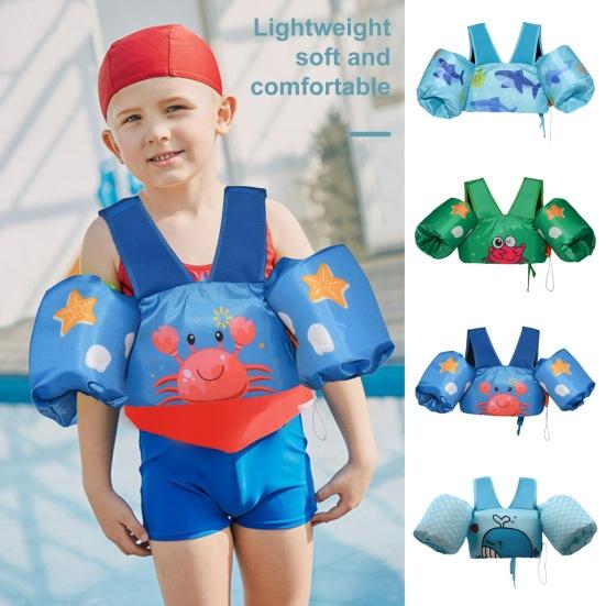 Детский плавучий жилет с плечевым ремнем, крыльями, мультяшным животным принтом, жилет для плавания для малышей, 3-7 лет, спасательный жилет для мальчиков и девочек, спасательный жилет плавучести светло-синий