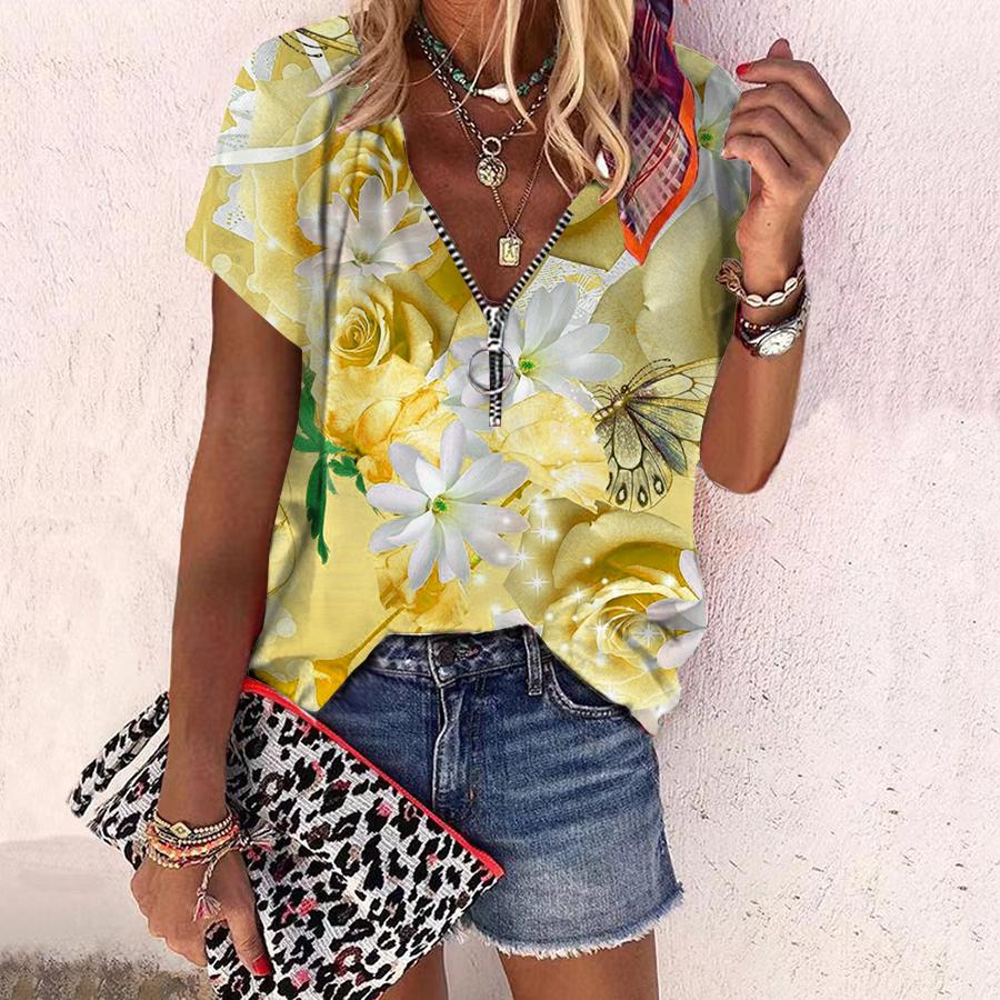 Женский топ, летний новый модный топ с розами, маленький белый цветочный принт, повседневный топ на молнии с v-образным вырезом и короткими рукавами 8XL жёлтый
Женский топ, летний новый модный топ с розами, маленький белый цветочный принт, повседневный топ на молнии с v-образным вырезом и короткими рукавами 8XL жёлтый