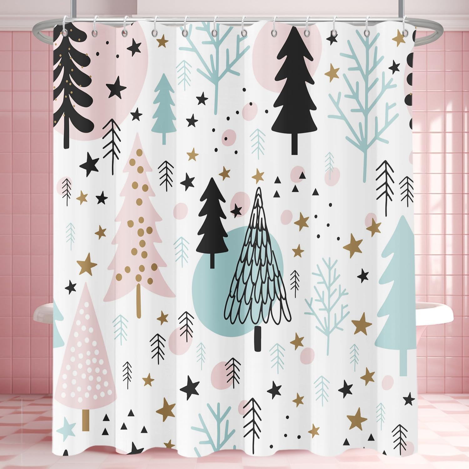 Christmas Shower Curtain For Bathroom, Cute Pink Xmas Tree Stars Pine Trees Merry Christmas Bath Curtain Waterproof Fabric For W60H190(CM)-1 Pcs
Christmas Shower Curtain For Bathroom, Cute Pink Xmas Tree Stars Pine Trees Merry Christmas Bath Curtain Waterproof Fabric For W60H190(CM)-1 Pcs