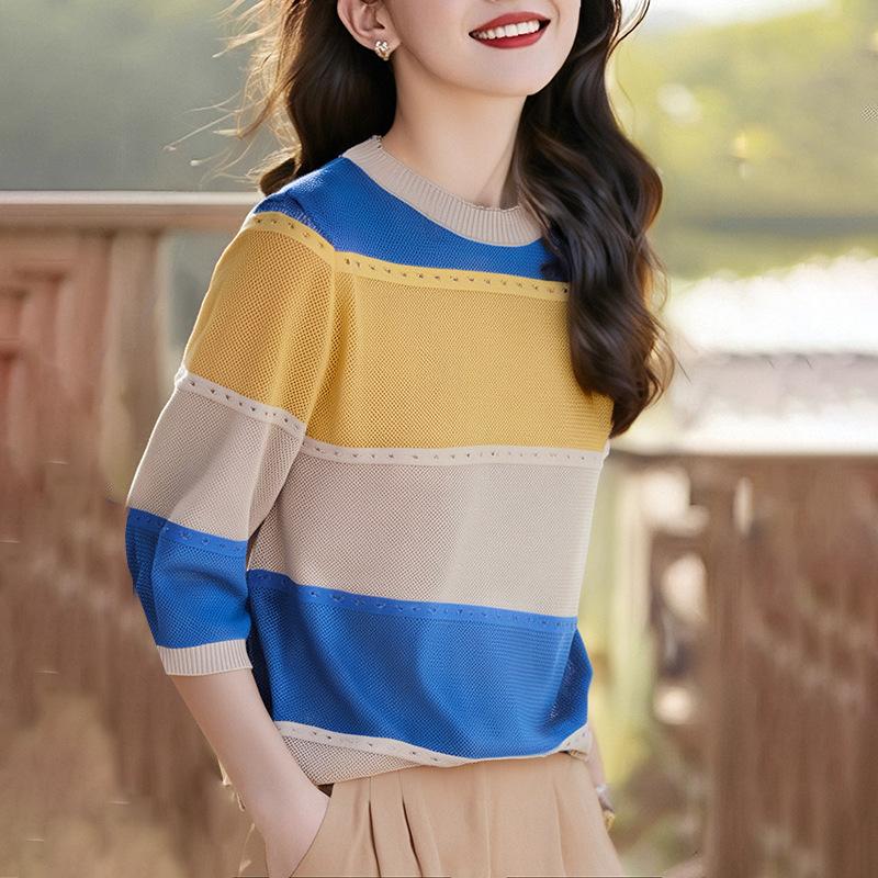 Spring and summer seven-quarter-sleeved women s crew neck loose color hollow-bottomed knitted sweater one size fits all жовтий
Spring and summer seven-quarter-sleeved women s crew neck loose color hollow-bottomed knitted sweater one size fits all жовтий