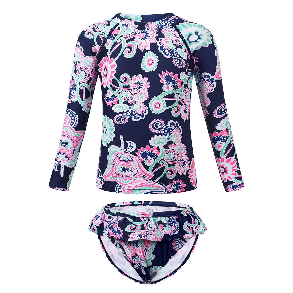 Tropical Plant Print Girls Long-Sleeved Swimsuit Set with Ruffle Bottoms - Quick-Dry & Sun Protection 110
Tropical Plant Print Girls Long-Sleeved Swimsuit Set with Ruffle Bottoms - Quick-Dry & Sun Protection 110