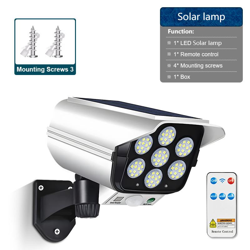 Outdoor Solar Lights With Motion Sensor Remote Controller FloodLights Wireless 77LED Fake Security Camera for Garden Decoration
Outdoor Solar Lights With Motion Sensor Remote Controller FloodLights Wireless 77LED Fake Security Camera for Garden Decoration