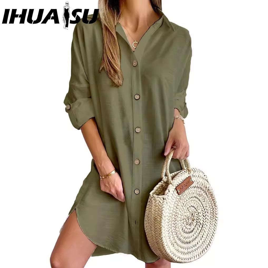 IHUASU Autumn Casual Long-sleeved Lapel Button-down Shirt Dress for Women S белый
IHUASU Autumn Casual Long-sleeved Lapel Button-down Shirt Dress for Women S белый