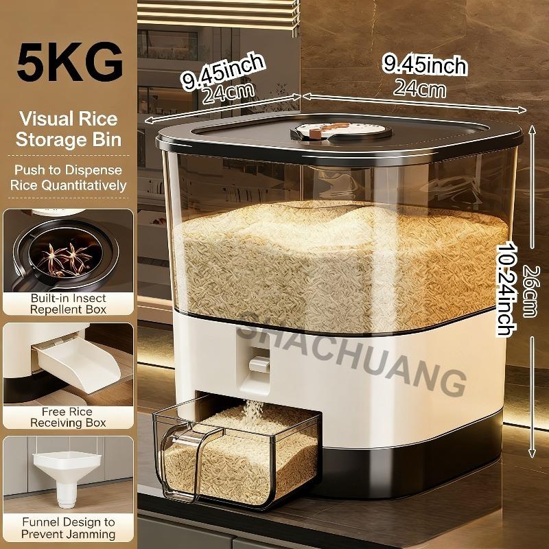 5kg/10kg High Capacity Automatic for Rice Dispenser with Cup,Moisture-proof and Sealed Rice Storage Container,Kitchen Essentials
5kg/10kg High Capacity Automatic for Rice Dispenser with Cup,Moisture-proof and Sealed Rice Storage Container,Kitchen Essentials