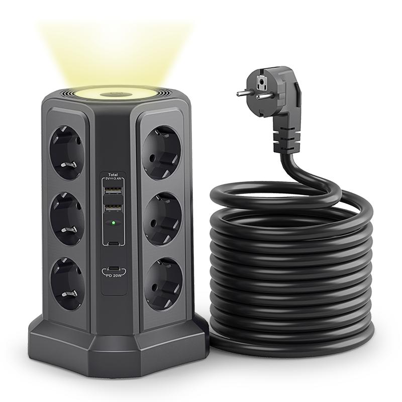 Eu Black Multi-socket surge Protector 4000W 16A with USB port, multi-plug with night light, with 1.8M black extension cable 110-250V&EU&12 чорний
Eu Black Multi-socket surge Protector 4000W 16A with USB port, multi-plug with night light, with 1.8M black extension cable 110-250V&EU&12 чорний