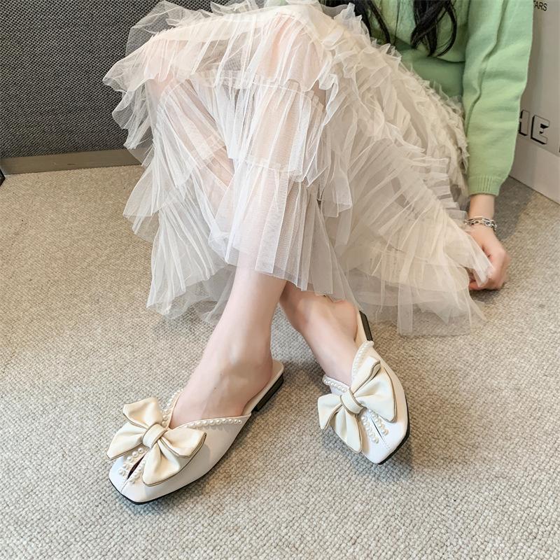 Fashion bow bag head sandals women wear summer new pearl flat bottom breathable half slippers tide 35
Fashion bow bag head sandals women wear summer new pearl flat bottom breathable half slippers tide 35