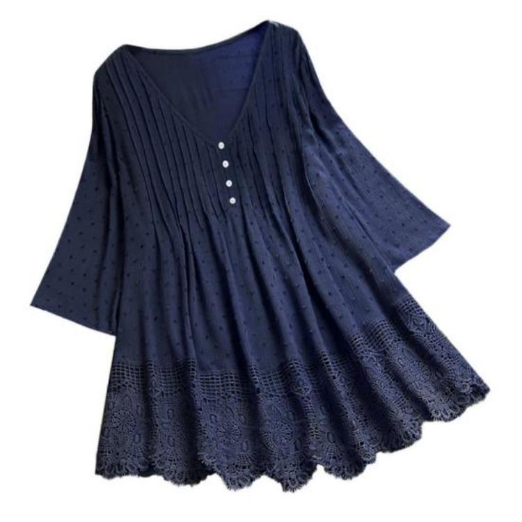 Floral Lace Hem Blouse Women Half Sleeve Hollow Out Stitching Buttons Decor L темно-синий
Floral Lace Hem Blouse Women Half Sleeve Hollow Out Stitching Buttons Decor L темно-синий