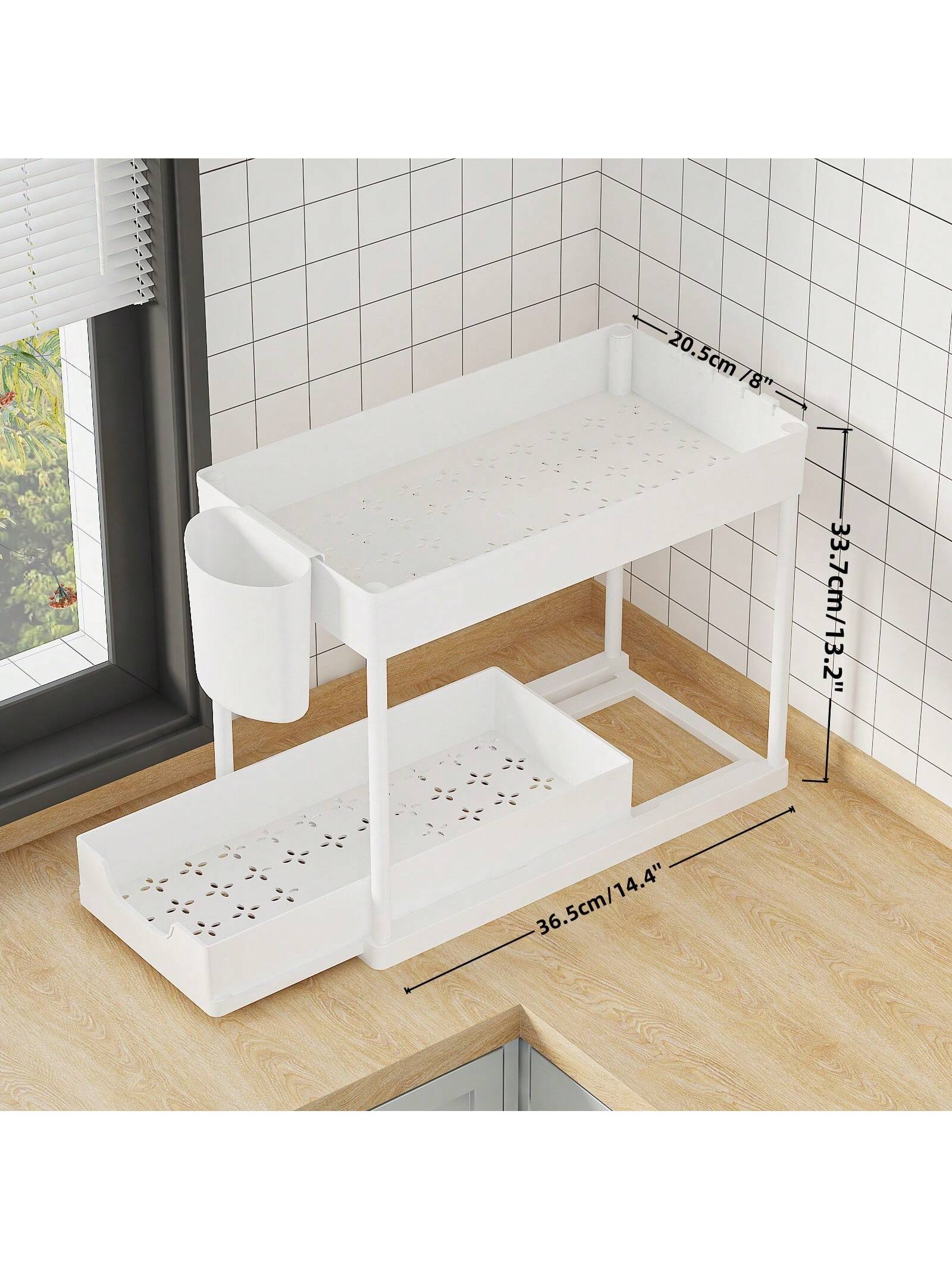 2-Tier Under Sink Organizer with Sliding Drawer Hooks Utensil Cup Multi-purpose Storage Rack for Kitchen Bathroom Organizer
2-Tier Under Sink Organizer with Sliding Drawer Hooks Utensil Cup Multi-purpose Storage Rack for Kitchen Bathroom Organizer