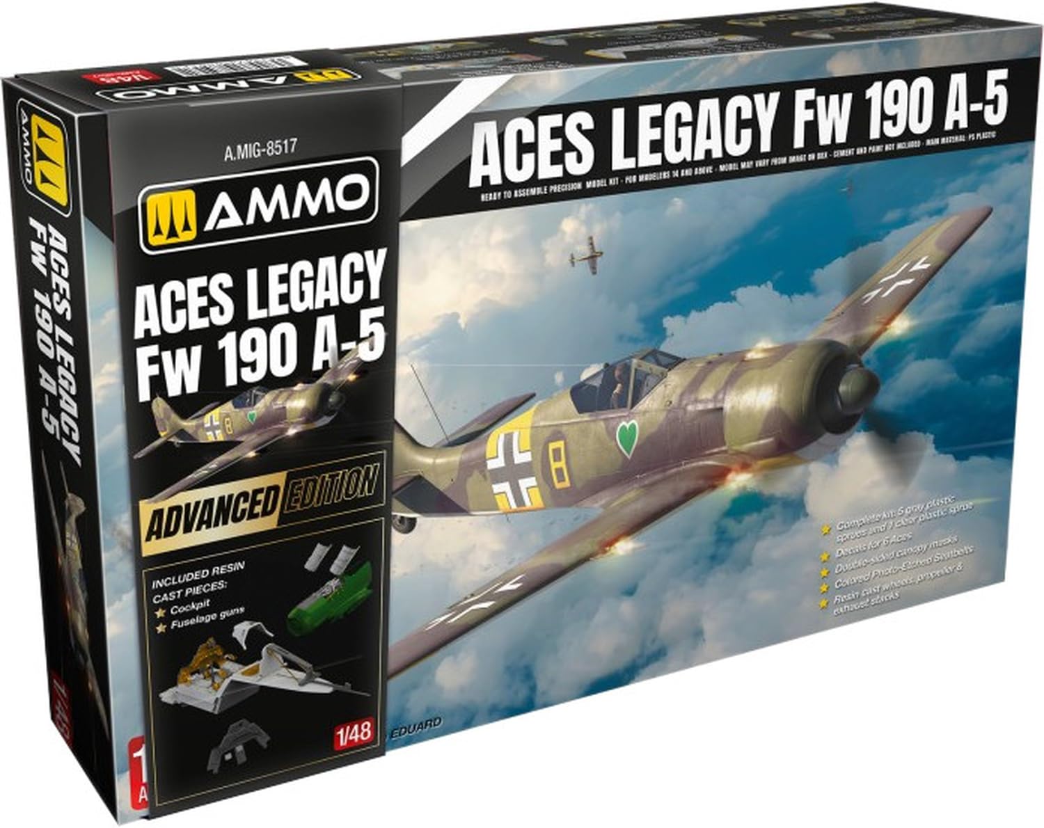 AMO 1/48 Scale Ace Legacy Fw190A-5 Advanced Edition Plastic Model Kit AMO8517 (Airplane)
AMO 1/48 Scale Ace Legacy Fw190A-5 Advanced Edition Plastic Model Kit AMO8517 (Airplane)