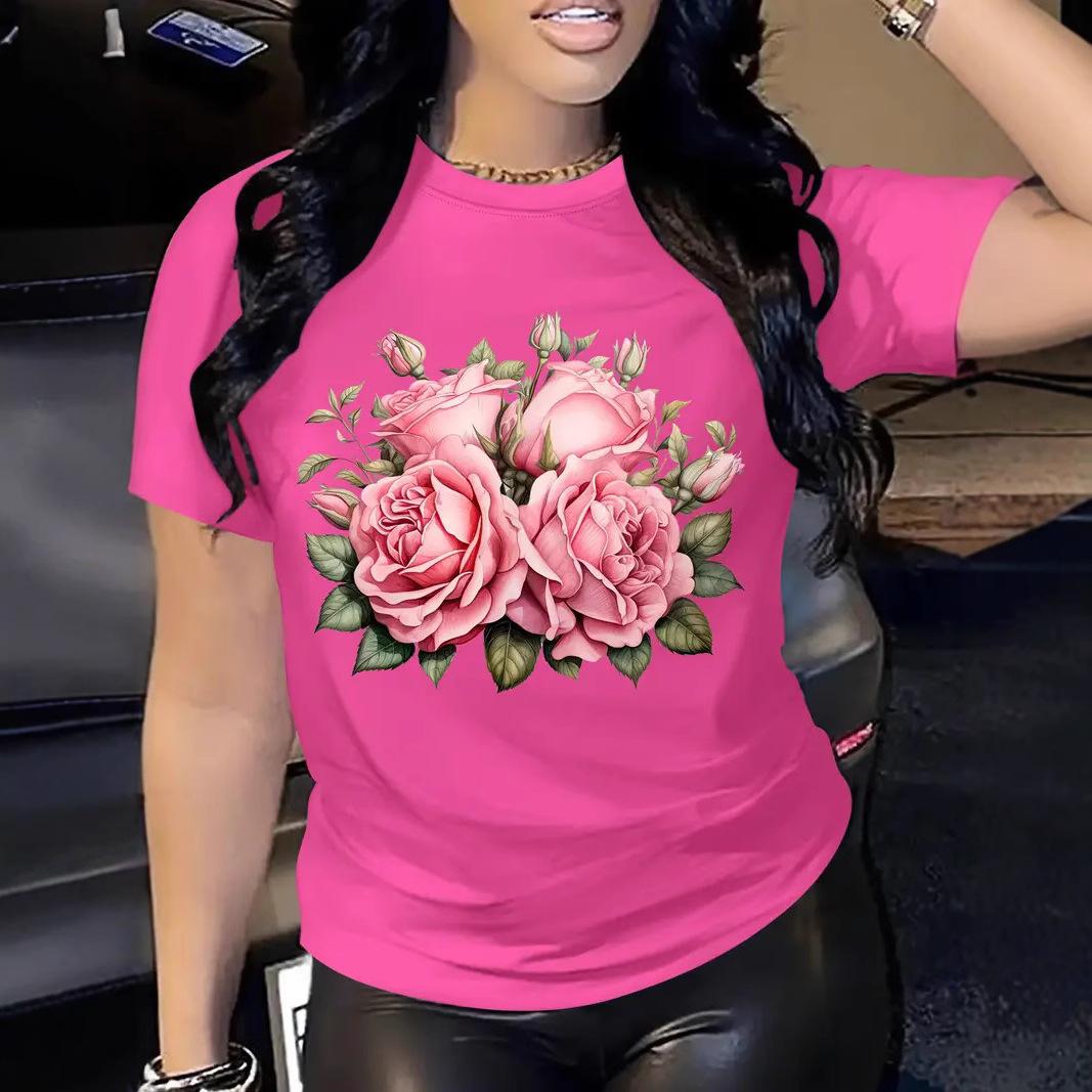 Summer Round Neck 3D Rose Print Top Fashionable Casual Short Sleeved Women s T-shirts S чорний
Summer Round Neck 3D Rose Print Top Fashionable Casual Short Sleeved Women s T-shirts S чорний