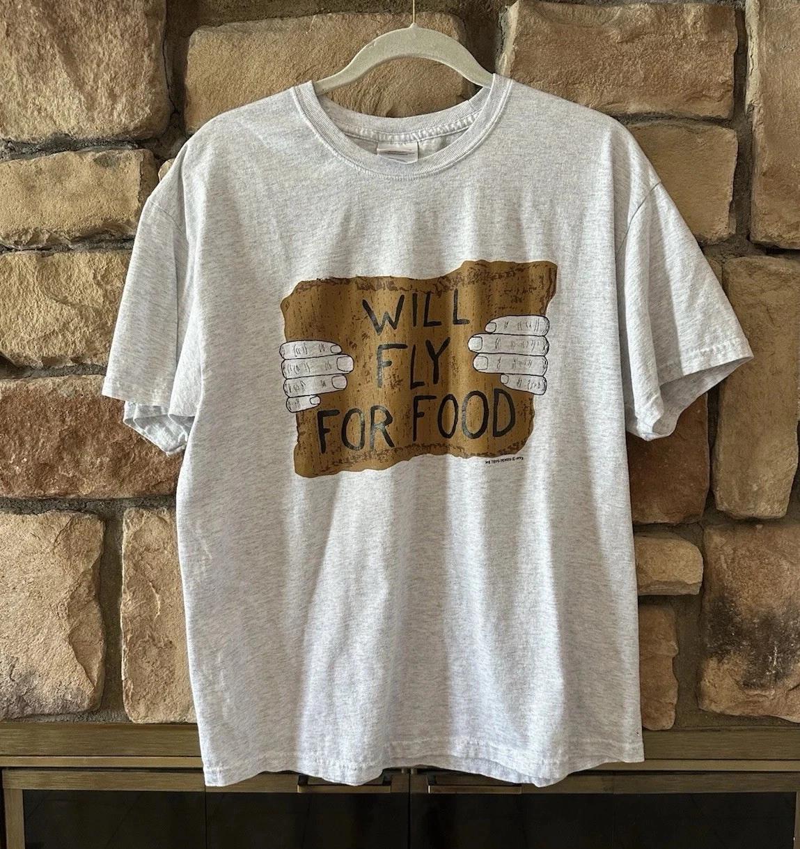 VTG 90s 1992 Will Fly For Food T-Shirt Mens Size L Gray USA Comedy Humor 2XL
VTG 90s 1992 Will Fly For Food T-Shirt Mens Size L Gray USA Comedy Humor 2XL