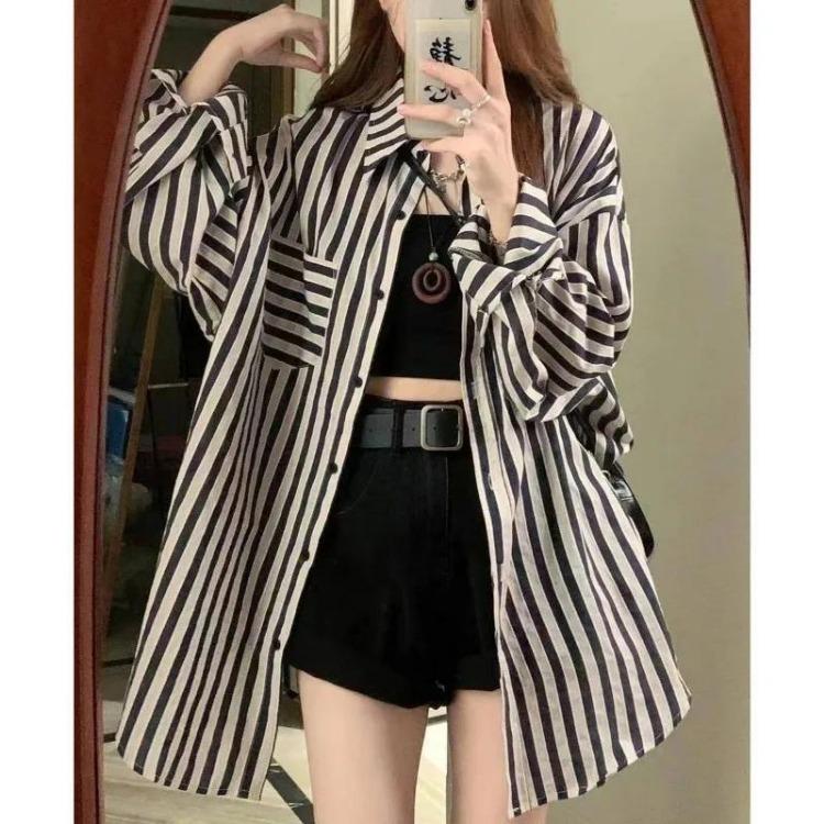 Fashion Versatile Black Striped Shirt Loose Thin Blusas Long Lapel Collar Spring Summer Tops with Pockets Sunscreen Female M чёрный
Fashion Versatile Black Striped Shirt Loose Thin Blusas Long Lapel Collar Spring Summer Tops with Pockets Sunscreen Female M чёрный