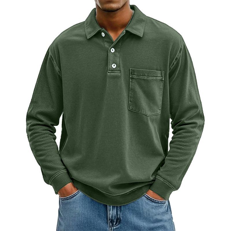 Spring Autumn Polo-neck Solid Color Pocket Tee Male Long Sleeve Vintage Tee Men All-match Buttons Pullover Top 5XL армія зелений колір
Spring Autumn Polo-neck Solid Color Pocket Tee Male Long Sleeve Vintage Tee Men All-match Buttons Pullover Top 5XL армія зелений колір
