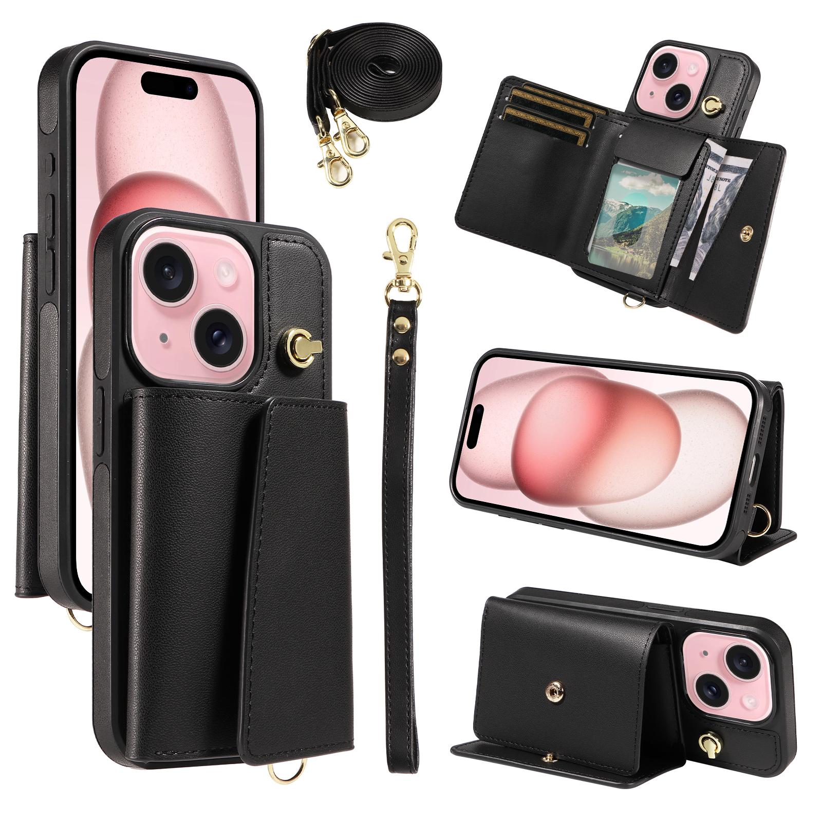 For iPhone 15 Crossbody Phone Case Card Holder Kickstand Leather Coated TPU Mobile Cover Black
For iPhone 15 Crossbody Phone Case Card Holder Kickstand Leather Coated TPU Mobile Cover Black