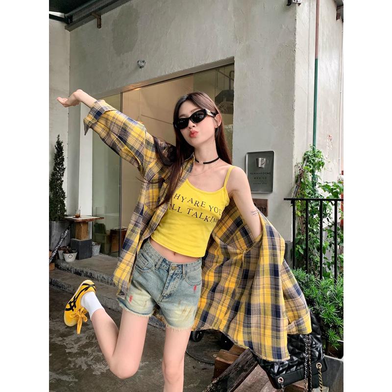 Korean Style Women s Yellow Plaid Long Sleeve Retro Brushed Shirt - Mid-Length, Loose Fit, Sun Protection for Autumn/Spring L
Korean Style Women s Yellow Plaid Long Sleeve Retro Brushed Shirt - Mid-Length, Loose Fit, Sun Protection for Autumn/Spring L