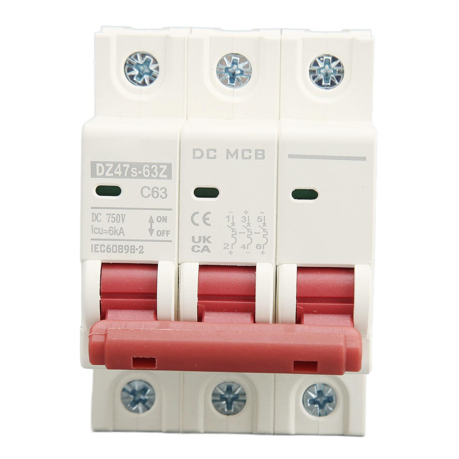 3P Miniature Circuit Breaker DIN Rail Mounted Short Circuit Protection Switch DC 750V 63A 6000A
3P Miniature Circuit Breaker DIN Rail Mounted Short Circuit Protection Switch DC 750V 63A 6000A